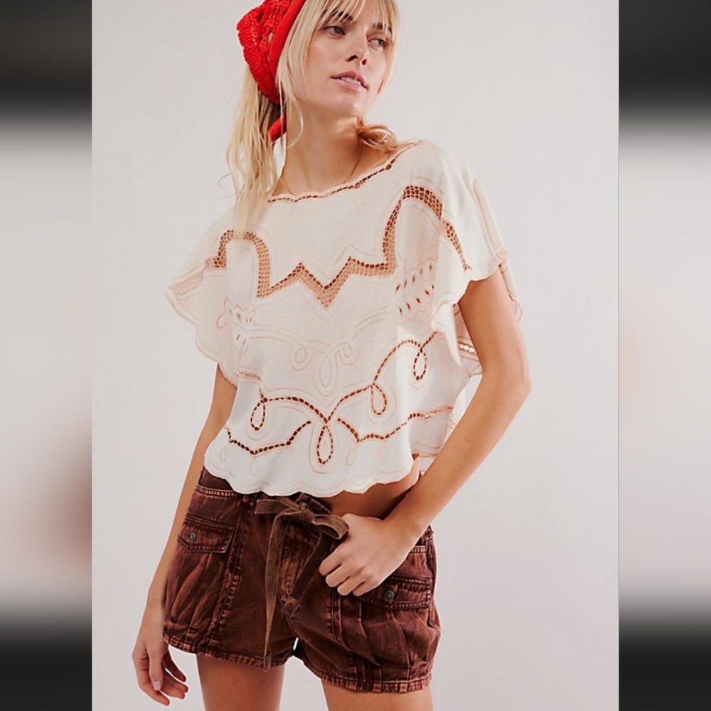 Free People Jens Pirate Booty Embroidered Cream Women's Top